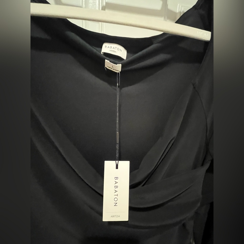 Babaton Flattering V-neck Black Dress with Side Rouching NWT - Picture 3 of 5
